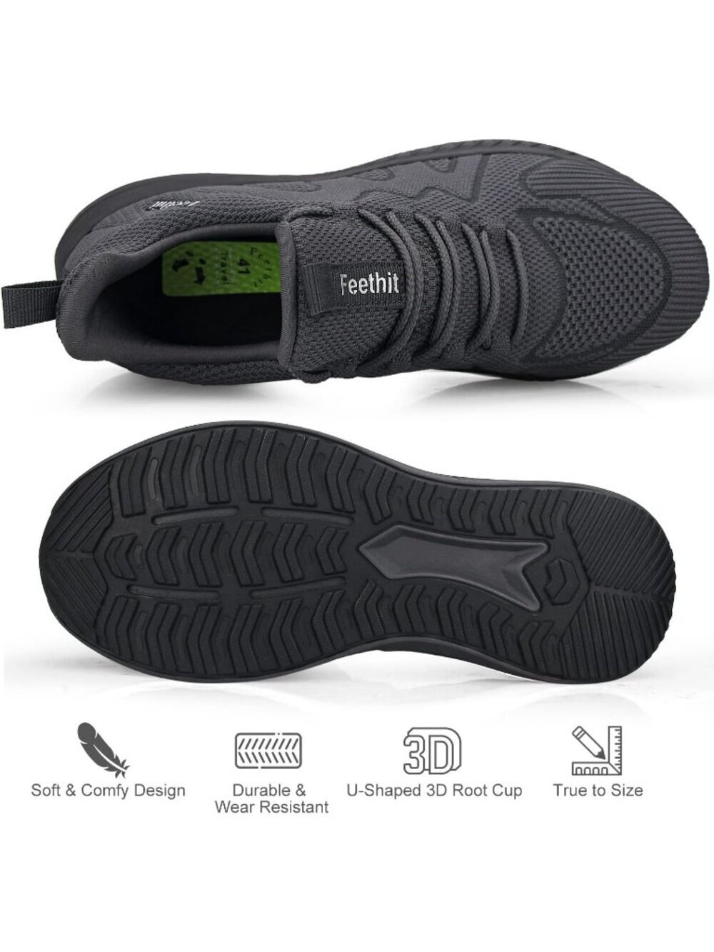 Men's Dark Grey Non Slip Walking Lightweight Breathable Slip on Athletic Sneaker - Picture 5 of 6